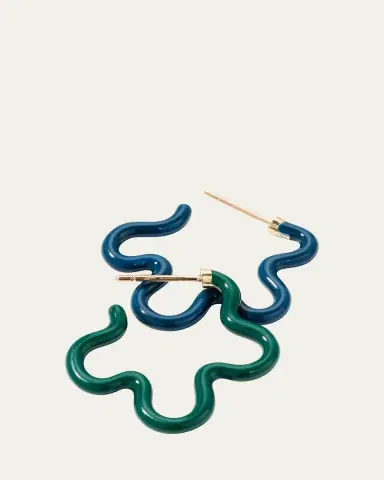 Bea Bongiasca Two-Tone Asymmetrical Flower Small Hoop Earrings in Emerald and Teal Enamel | Thumbnail 3 Bea Bongiasca Two-Tone Asymmetrical Flower Small Hoop Earrings in Emerald and Teal Enamel | Thumbnail 3