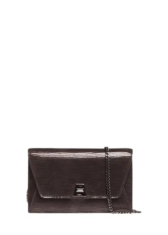 Anouk Lizard-Print Clutch Bag w/ Chain