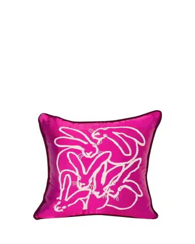Hunt Slonem Embroidered Silk & Velvet Seven Bunny Pillow, 22" | Thumbnail 1
