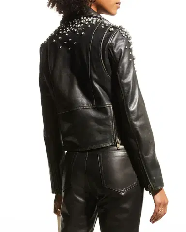 Golden Goose Golden Distressed Leather Jacket with Crystals | Thumbnail 3 Golden Goose Golden Distressed Leather Jacket with Crystals | Thumbnail 3