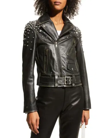 Golden Goose Golden Distressed Leather Jacket with Crystals | Thumbnail 4 Golden Goose Golden Distressed Leather Jacket with Crystals | Thumbnail 4
