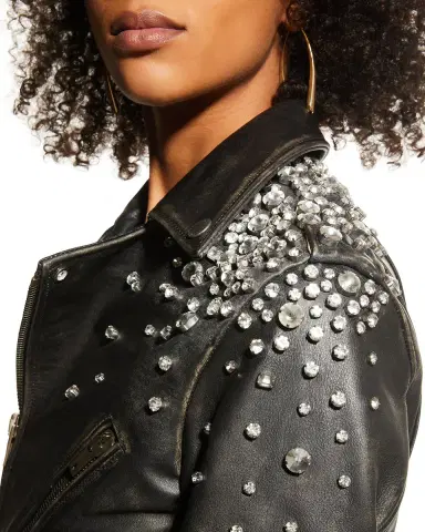 Golden Goose Golden Distressed Leather Jacket with Crystals | Thumbnail 5 Golden Goose Golden Distressed Leather Jacket with Crystals | Thumbnail 5