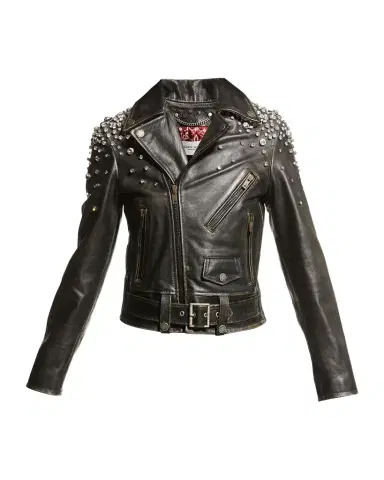 Golden Goose Golden Distressed Leather Jacket with Crystals | Thumbnail 1 Golden Goose Golden Distressed Leather Jacket with Crystals | Thumbnail 1