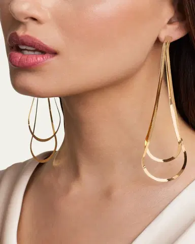 Lana 14K Gold Linear Looped Herringbone Earrings, 5.5"L | Thumbnail 3