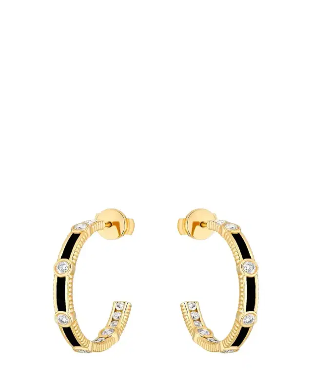 Viltier Rayon Hoop Earrings in Onyx, 18K Yellow Gold and Diamonds