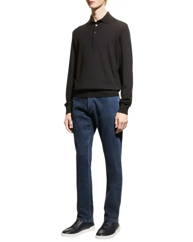 Men's Cashmere-Silk Polo Sweater