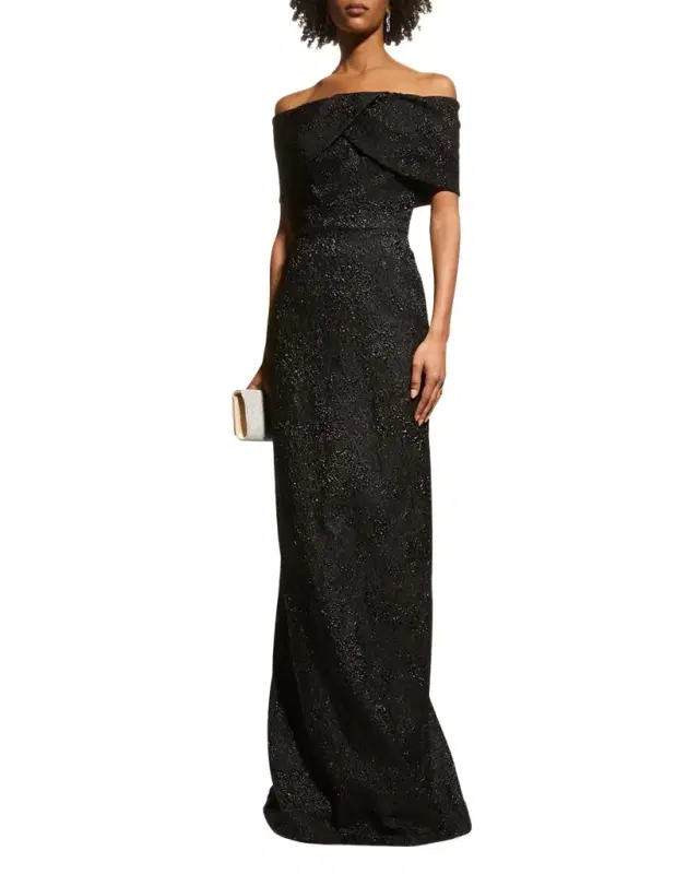 Off-Shoulder Jacquard Column Gown