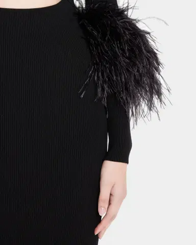 LAPOINTE Criss-Cross Cutout Midi Dress w/ Feather Trim | Thumbnail 4 LAPOINTE Criss-Cross Cutout Midi Dress w/ Feather Trim | Thumbnail 4