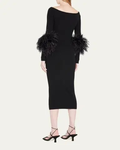 LAPOINTE Criss-Cross Cutout Midi Dress w/ Feather Trim | Thumbnail 7 LAPOINTE Criss-Cross Cutout Midi Dress w/ Feather Trim | Thumbnail 7