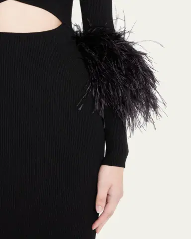 LAPOINTE Criss-Cross Cutout Midi Dress w/ Feather Trim | Thumbnail 9 LAPOINTE Criss-Cross Cutout Midi Dress w/ Feather Trim | Thumbnail 9