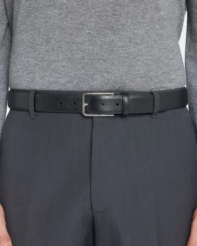 Santoni Men's Rectangle Buckle Grained Leather Belt | Thumbnail 2