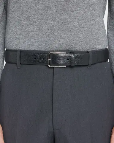 Santoni Men's Rectangle Buckle Grained Leather Belt | Thumbnail 3