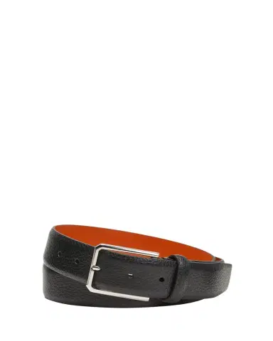Santoni Men's Rectangle Buckle Grained Leather Belt | Thumbnail 1