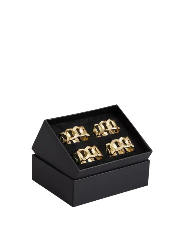 L'Objet Cuban Link 24K Gold Napkin Rings Jewels, Set of 4