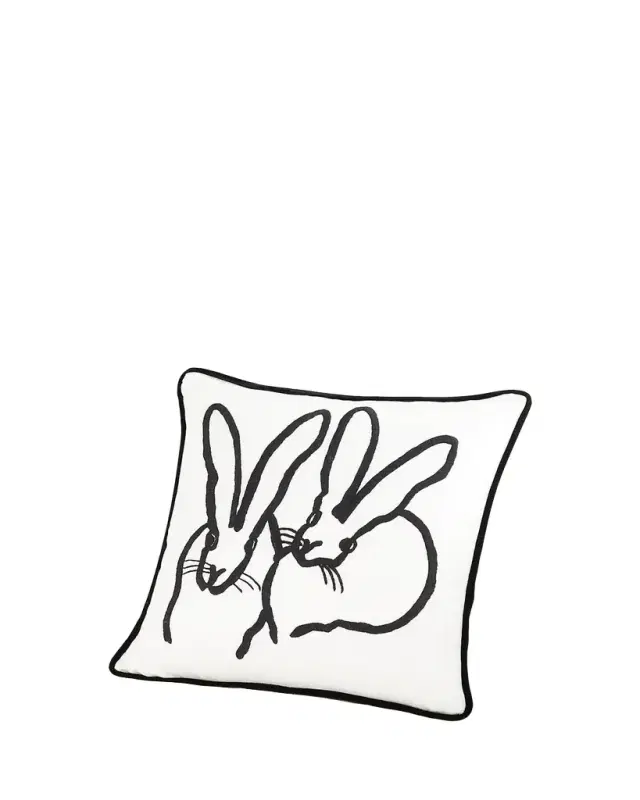 Hand-Embroidered Silk 2 Bunny Pillow