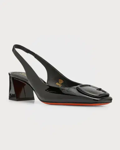 Santoni Lemon Patent Buckle Slingback Pumps | Thumbnail 2