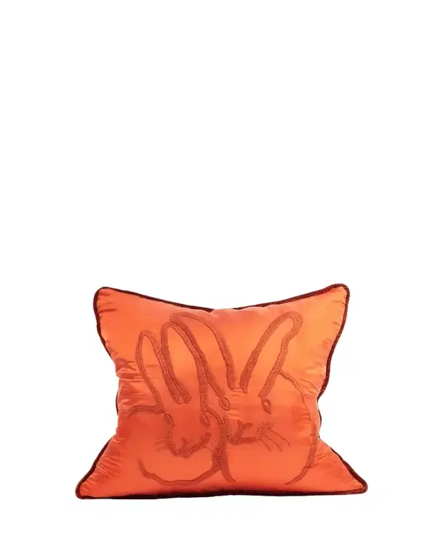 Embroidered Bunny Silk Pillow, 18"