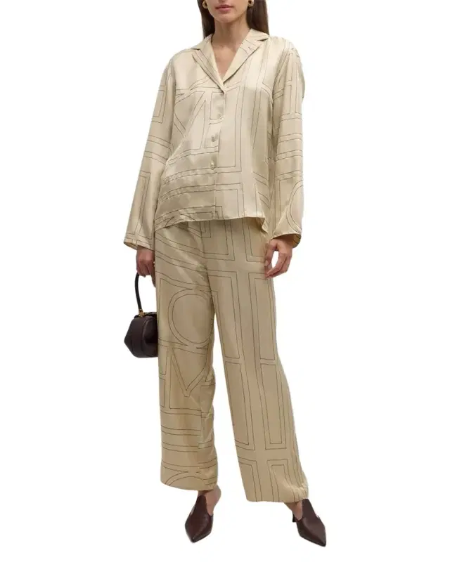 Monogram-Embroidered Silk Pajama Pants