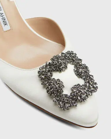 Manolo Blahnik Hangsi Satin Crystal-Buckle Halter Pumps | Thumbnail 4