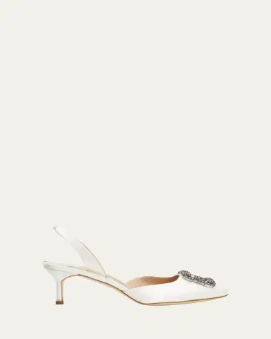 Manolo Blahnik Hangsi Satin Crystal-Buckle Halter Pumps | Thumbnail 5