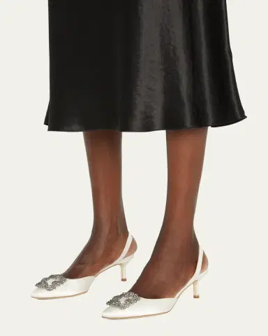 Manolo Blahnik Hangsi Satin Crystal-Buckle Halter Pumps | Thumbnail 6