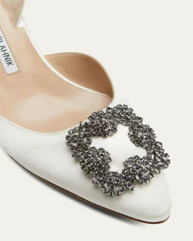 Manolo Blahnik Hangsi Satin Crystal-Buckle Halter Pumps | Thumbnail 9