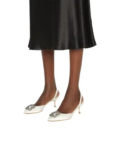 Manolo Blahnik Hangsi Satin Crystal-Buckle Halter Pumps | Thumbnail 1