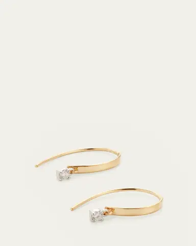 Lana 14K Gold Mini Flat Hooked on Hoop Earrings with Dangle Diamonds | Thumbnail 3 Lana 14K Gold Mini Flat Hooked on Hoop Earrings with Dangle Diamonds | Thumbnail 3