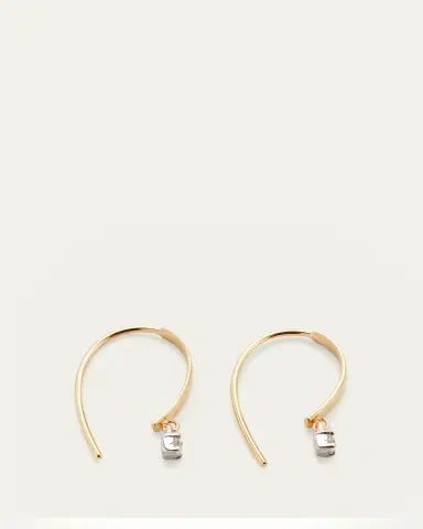Lana 14K Gold Mini Flat Hooked on Hoop Earrings with Dangle Diamonds | Thumbnail 4 Lana 14K Gold Mini Flat Hooked on Hoop Earrings with Dangle Diamonds | Thumbnail 4
