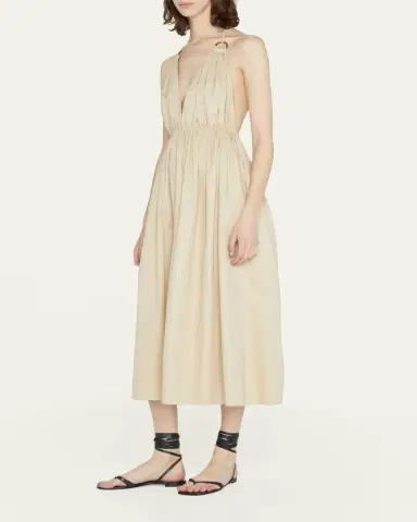 Zeynep Arçay Helen Plunging Halter Cotton Midi Dress | Thumbnail 6 Zeynep Arçay Helen Plunging Halter Cotton Midi Dress | Thumbnail 6