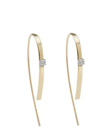 Lana 14K Gold Small Flat Forward Facing Hooked On Hoop Earrings with Diamonds | Thumbnail 1