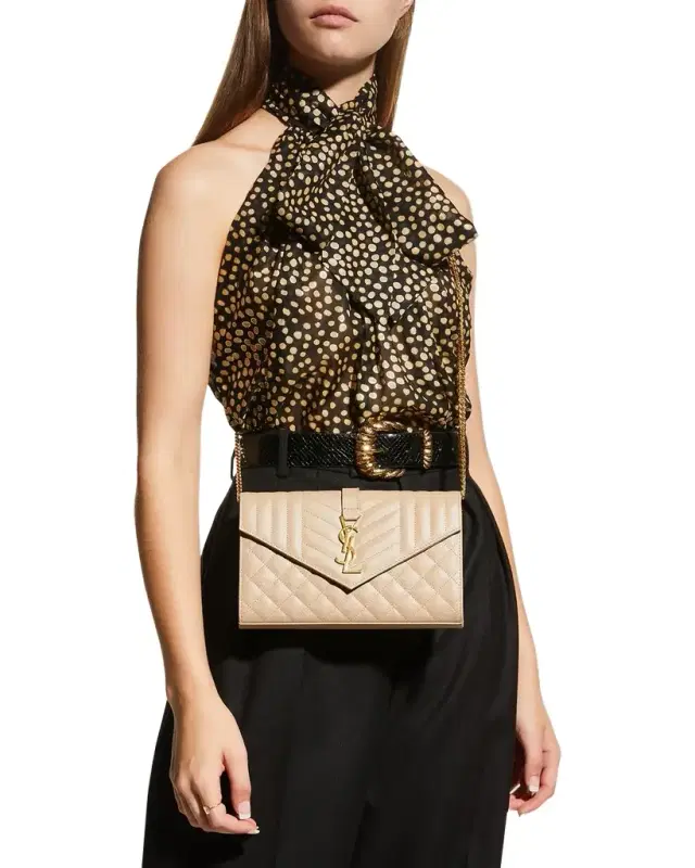 Saint Laurent Envelope Triquilt YSL Crossbody in Grained Leather