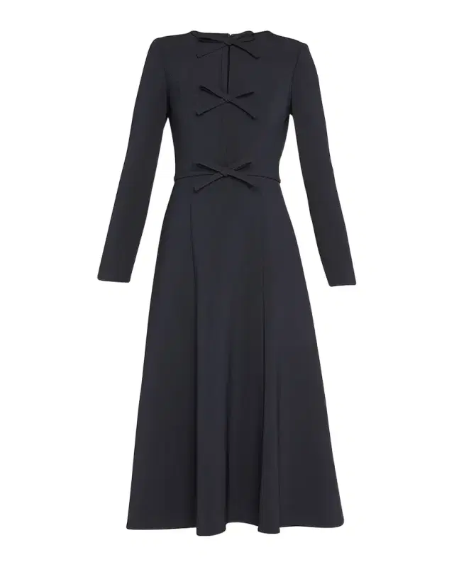 Carolina Herrera Triple Bow Keyhole-Front Midi Dress