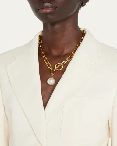 ben-amun Gold Chain Toggle Necklace with Pearly Drop | Thumbnail 2
