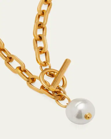 ben-amun Gold Chain Toggle Necklace with Pearly Drop | Thumbnail 3