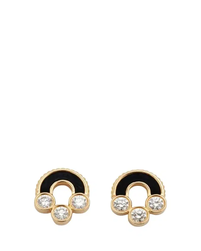 Viltier Magnetic Stud Earrings in Onyx, 18K Yellow Gold and Diamonds