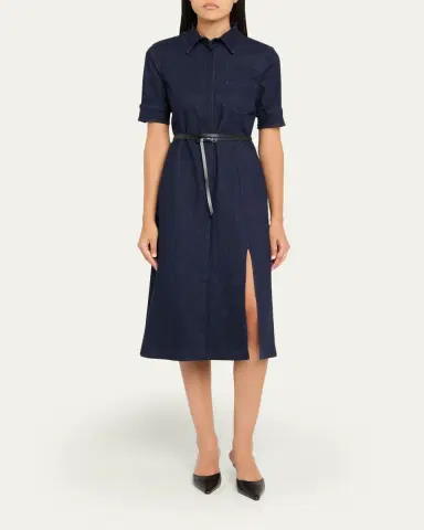 Altuzarra Kieran Denim Leather Belted Midi Dress | Thumbnail 2 Altuzarra Kieran Denim Leather Belted Midi Dress | Thumbnail 2