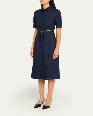 Altuzarra Kieran Denim Leather Belted Midi Dress | Thumbnail 4 Altuzarra Kieran Denim Leather Belted Midi Dress | Thumbnail 4