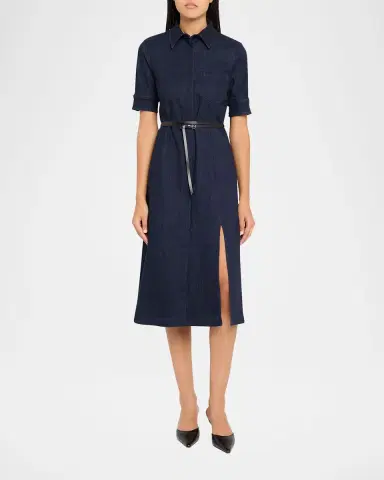 Altuzarra Kieran Denim Leather Belted Midi Dress | Thumbnail 6 Altuzarra Kieran Denim Leather Belted Midi Dress | Thumbnail 6
