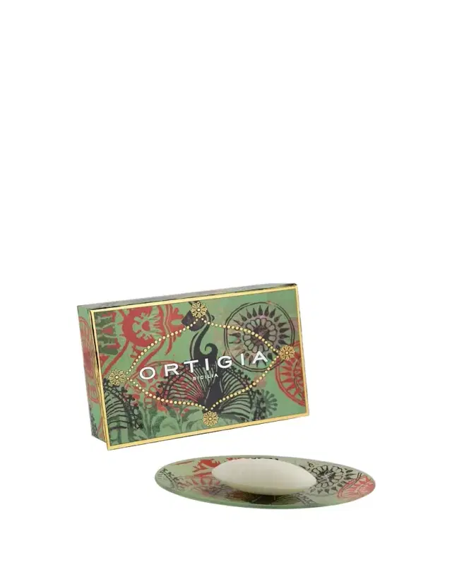 Ortigia 1.4oz Fico D India Glass Plate & Soap Set