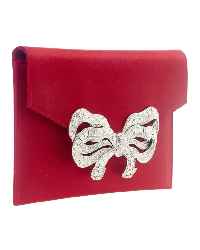 Crystal Bow Satin Envelope Clutch Bag
