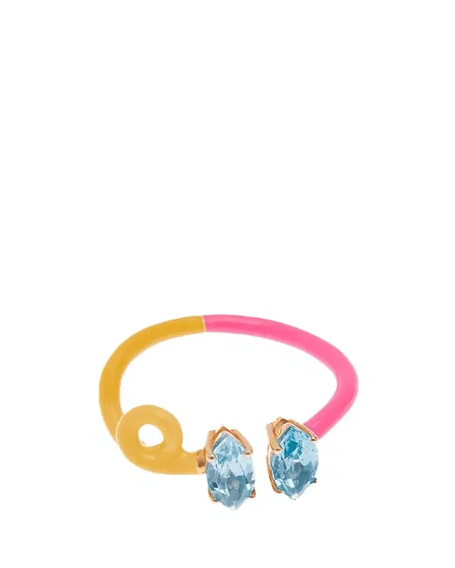 Double Topaz Vine Ring with Sunflower and Bubble Gum Enamel