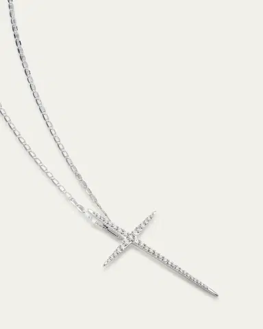 Lana 14K Gold Flawless Skinny Pointed Cross Pendant Necklace | Thumbnail 3