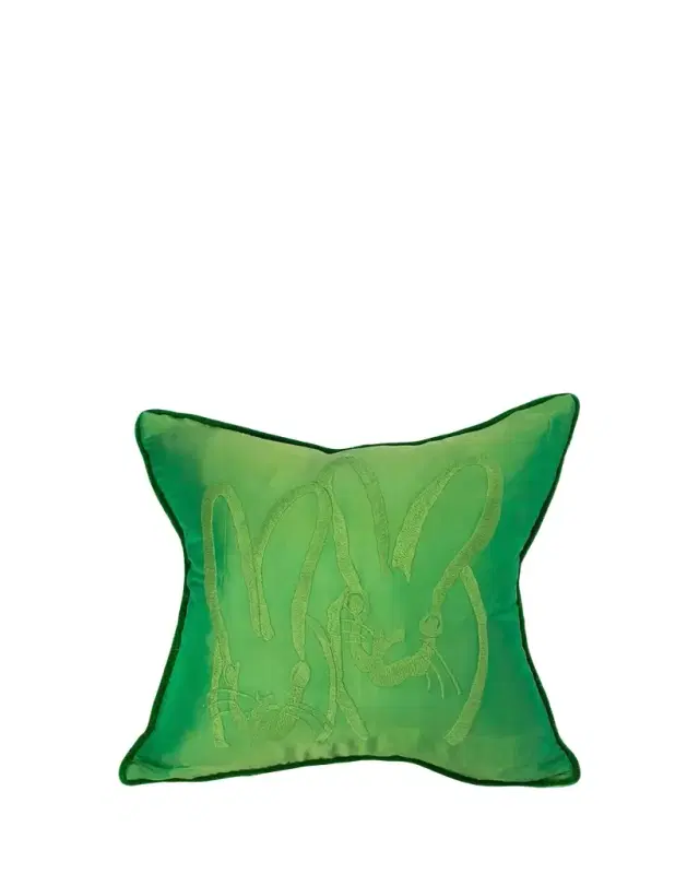 Embroidered Silk & Velvet Bunny Pillow, 18"
