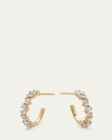 Lana 14K Gold Zig Zag Pear Diamond Huggie Earrings | Thumbnail 7