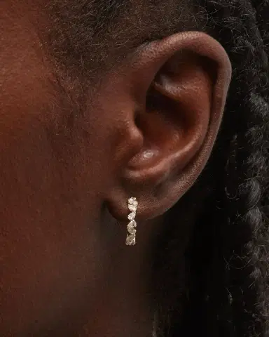 Lana 14K Gold Zig Zag Pear Diamond Huggie Earrings | Thumbnail 1