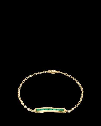 MONICA RICH KOSANN 18K YELLOW GOLD POESY BRACELET WITH BAGUETTE EMERALDS AND ENGRAVED CARPE DIEM | Thumbnail 2 MONICA RICH KOSANN 18K YELLOW GOLD POESY BRACELET WITH BAGUETTE EMERALDS AND ENGRAVED CARPE DIEM | Thumbnail 2