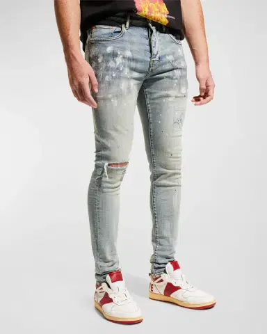 PURPLE Men's P001 Light Indigo Paint Blowout Skinny Jeans | Thumbnail 3 PURPLE Men's P001 Light Indigo Paint Blowout Skinny Jeans | Thumbnail 3