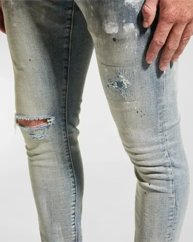 PURPLE Men's P001 Light Indigo Paint Blowout Skinny Jeans | Thumbnail 4 PURPLE Men's P001 Light Indigo Paint Blowout Skinny Jeans | Thumbnail 4
