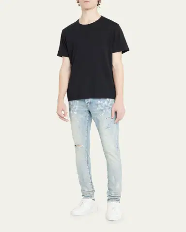 PURPLE Men's P001 Light Indigo Paint Blowout Skinny Jeans | Thumbnail 6 PURPLE Men's P001 Light Indigo Paint Blowout Skinny Jeans | Thumbnail 6